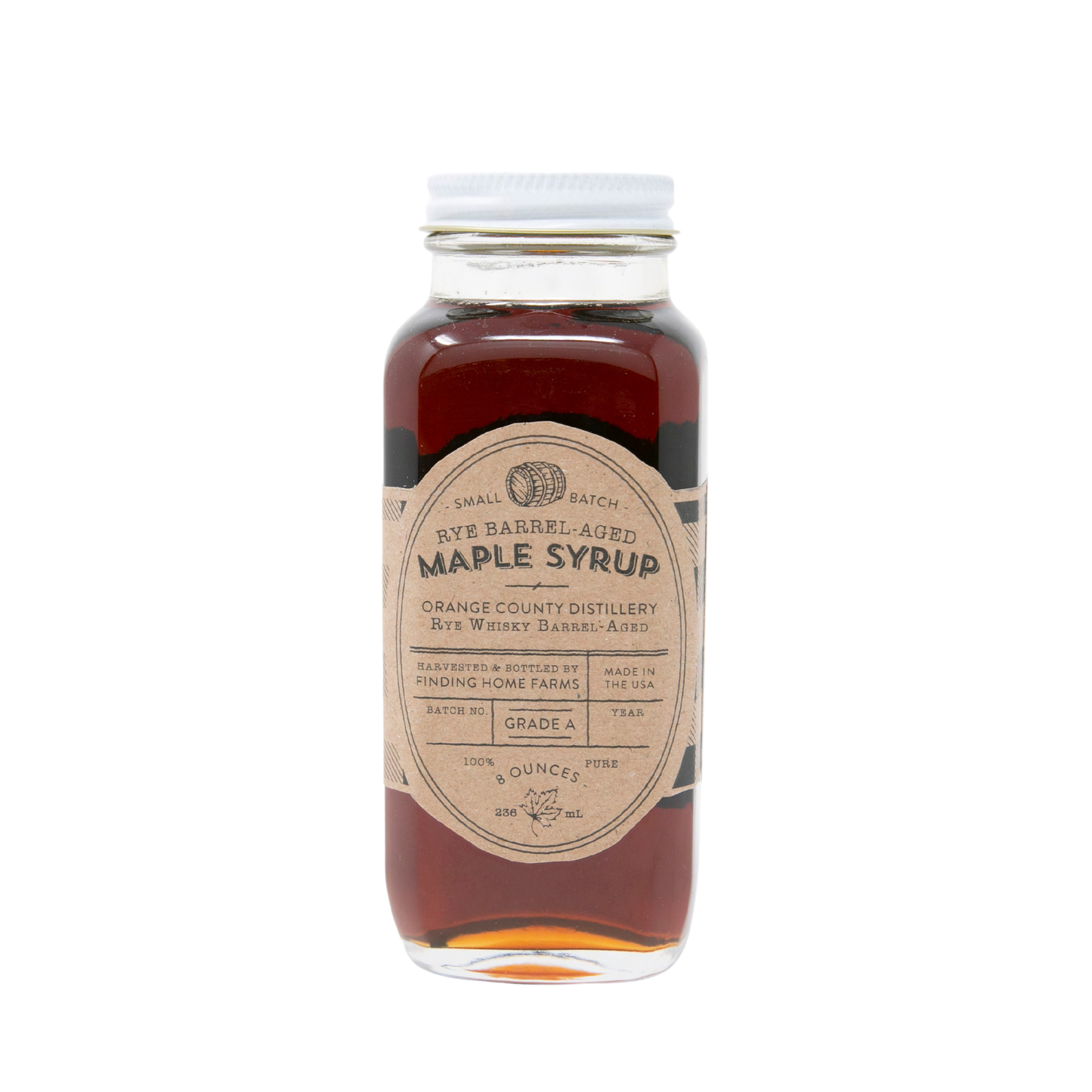 Rye Barrel Aged Maple Syrup in 8oz Farmhouse Bottle