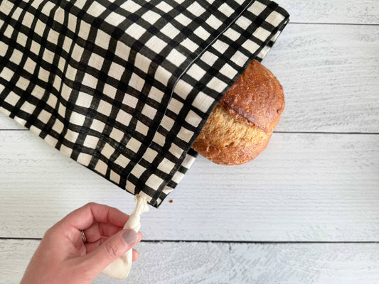 Black Grid Linen Bread Bags Set