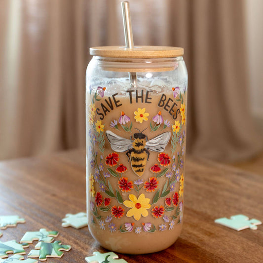 Save the Bees Glass Can