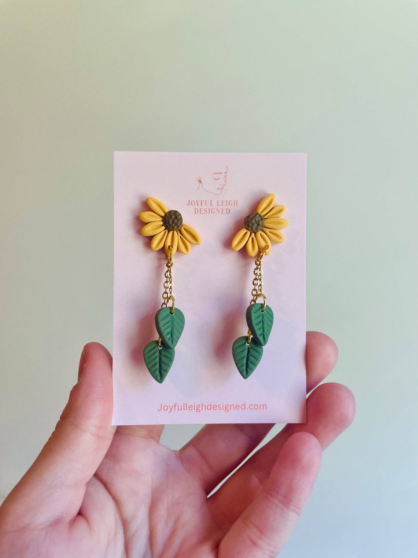 Daisy and Sunflower Leaf Dangle Earrings