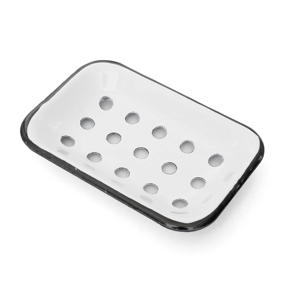 Farmhouse White Metal Soap Dish Tray