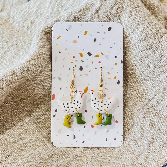 Chickens with Boots Earrings