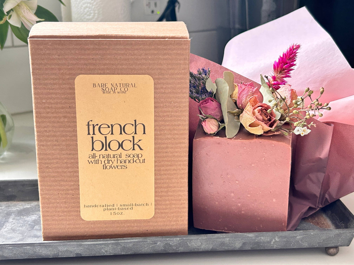 Vintage Style French Block Soap With Dry Flowers