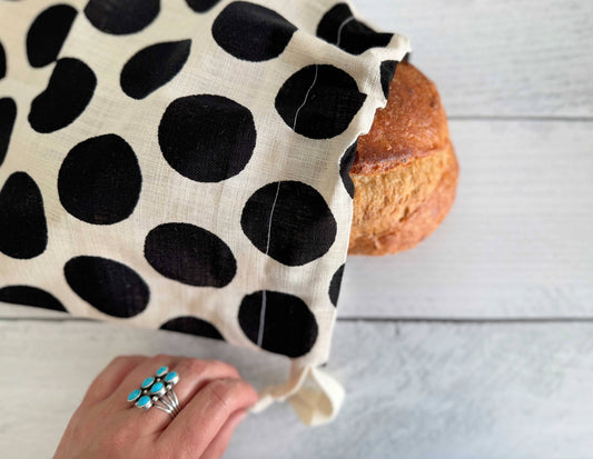 Black Dot Linen Bread Bags Set