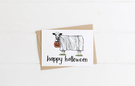 Happy Halloween Ghost Cow Card