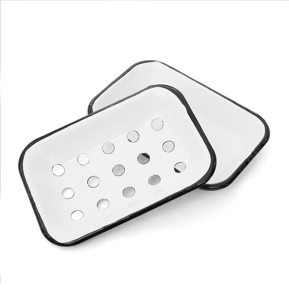 Farmhouse White Metal Soap Dish Tray