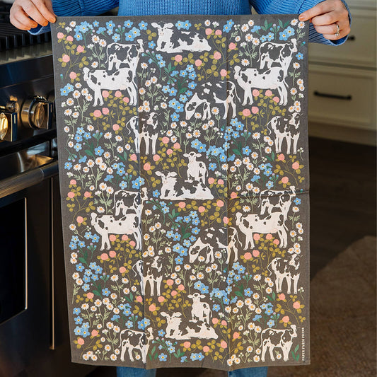 Cows & Flowers Tea Towel