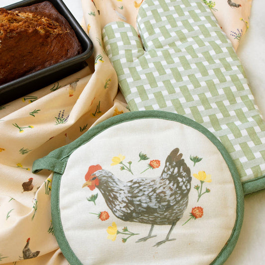 Spring Chicken Gingham Pot Holder Set