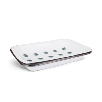 Farmhouse White Metal Soap Dish Tray