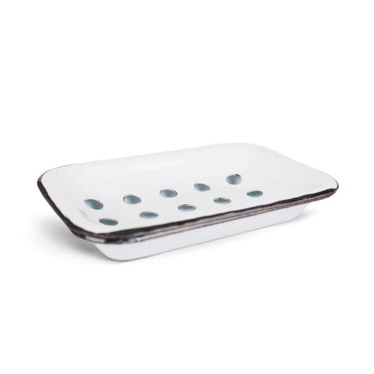 Farmhouse White Metal Soap Dish Tray