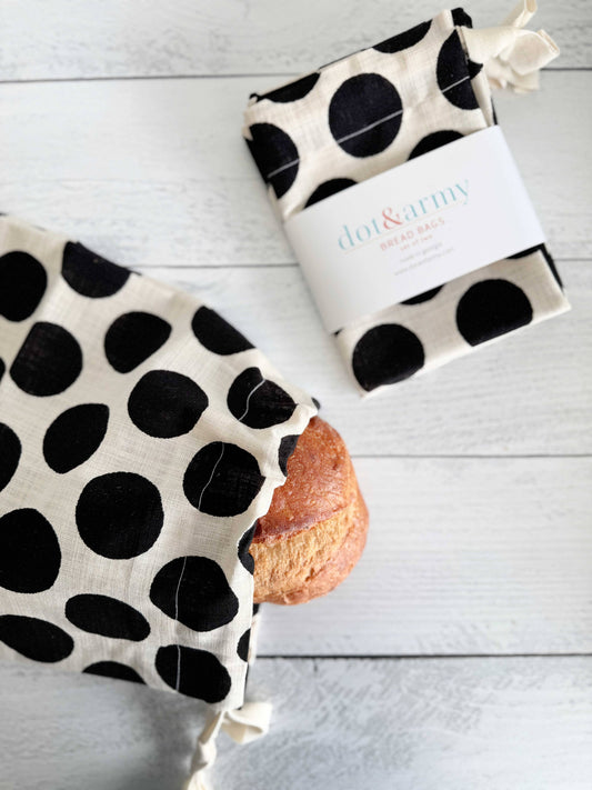 Black Dot Linen Bread Bags Set