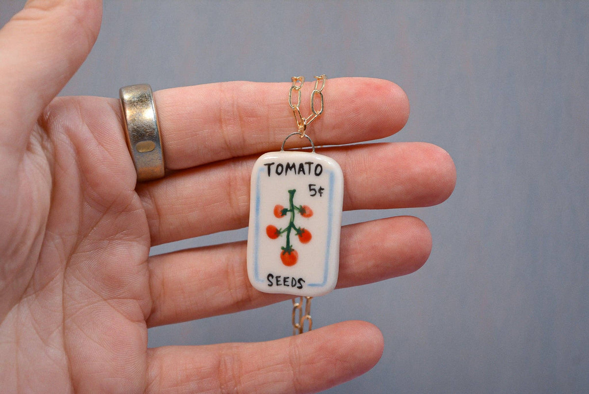Tomato Seed Packet Charm Necklace