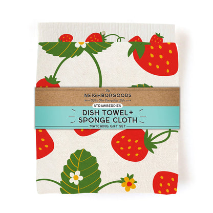 Strawberry Tea Towel + Sponge Cloth Set