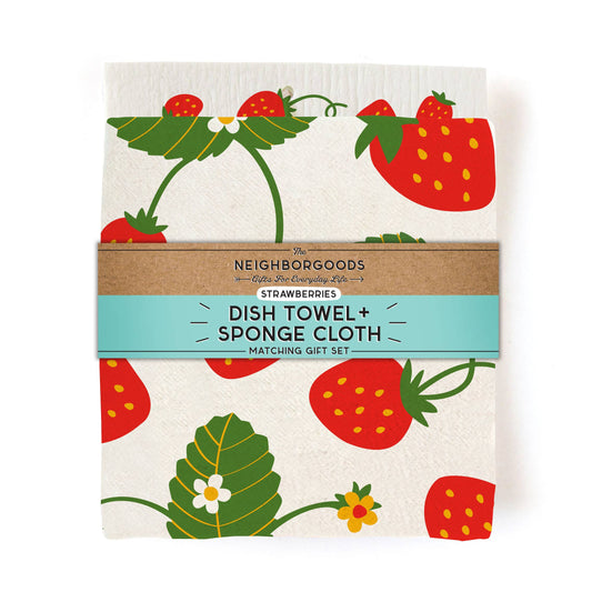 Strawberry Tea Towel + Sponge Cloth Set