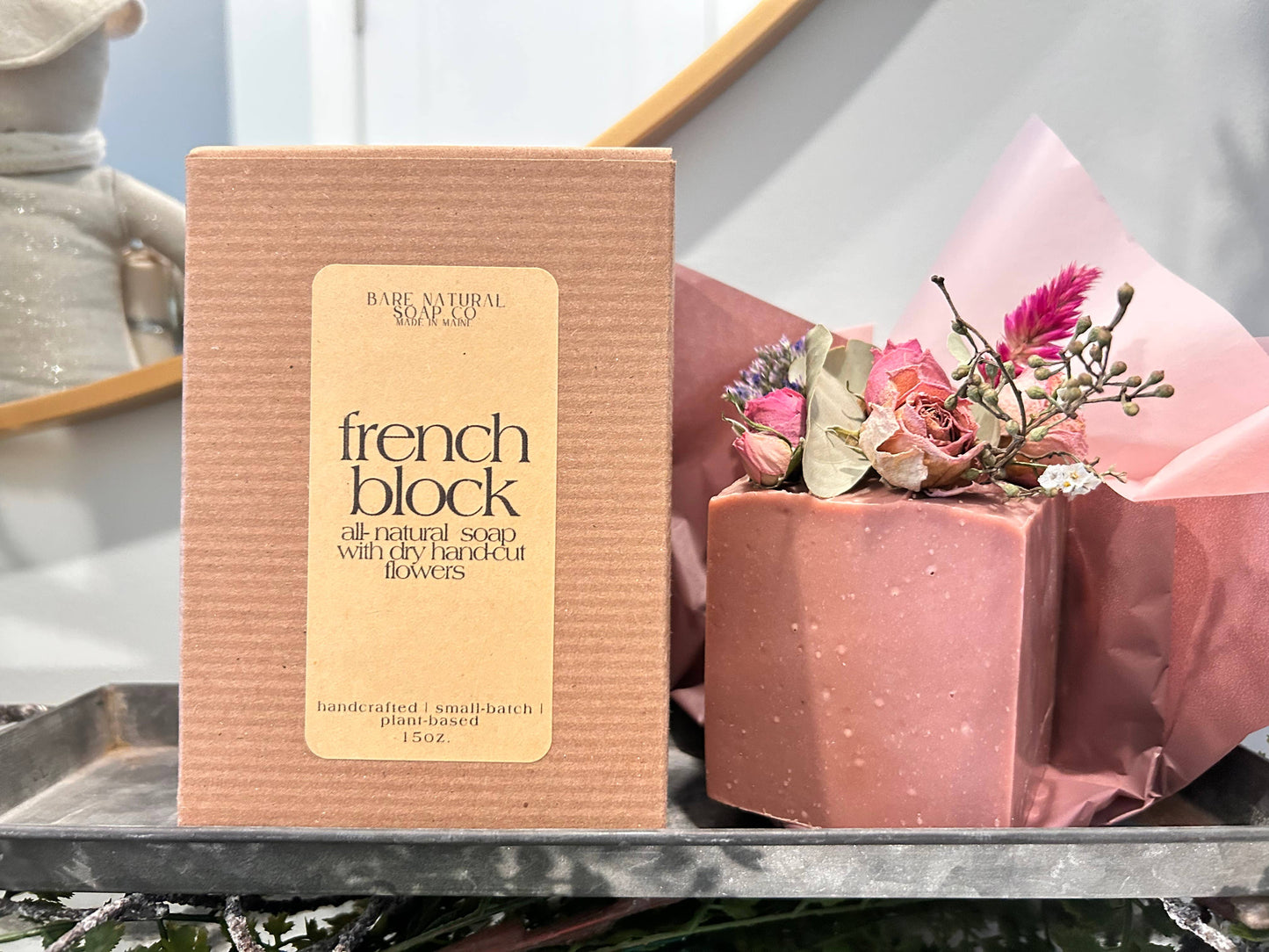 Vintage Style French Block Soap With Dry Flowers