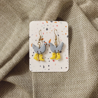 Chickens with Boots Earrings