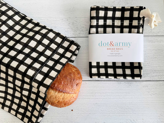 Black Grid Linen Bread Bags Set