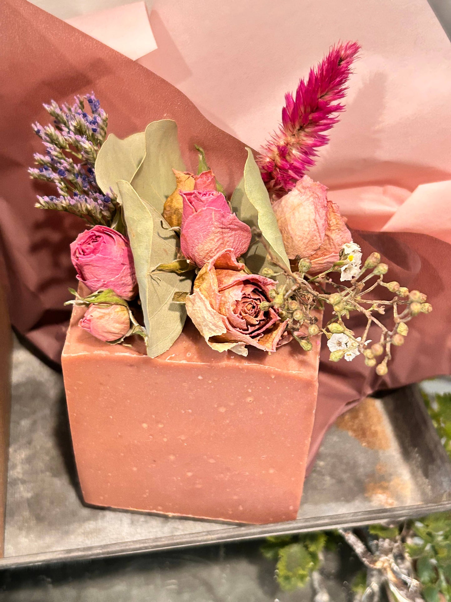 Vintage Style French Block Soap With Dry Flowers