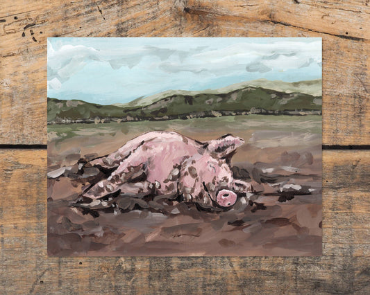 Pig in Mud Art Print