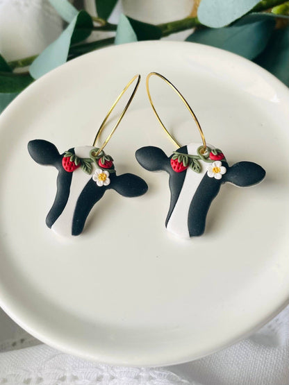 Strawberry Cow Hoop Earrings