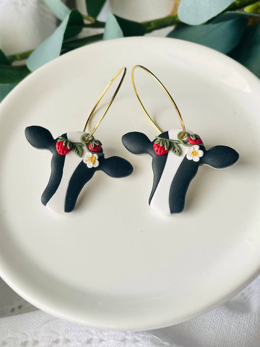 Strawberry Cow Hoop Earrings