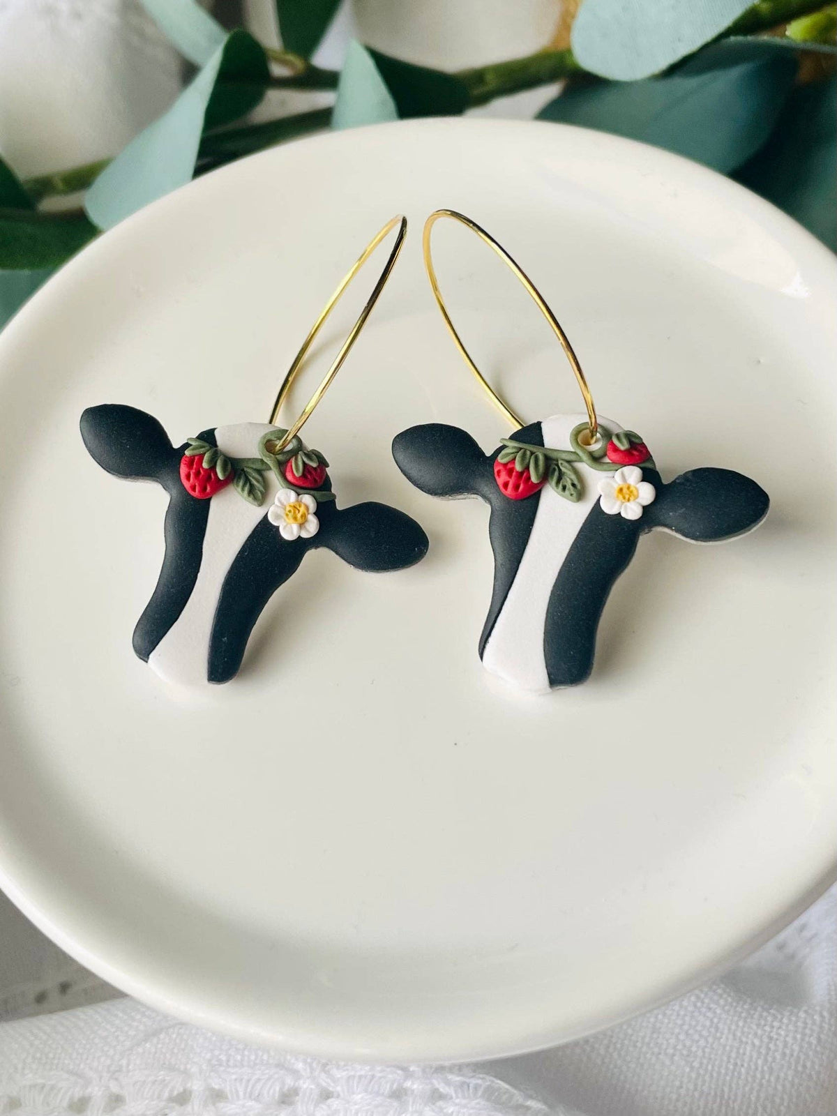 Strawberry Cow Hoop Earrings