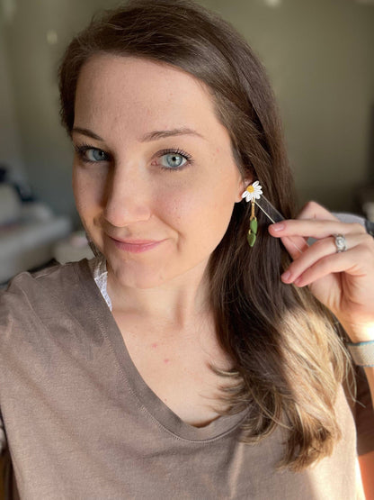 Daisy and Sunflower Leaf Dangle Earrings