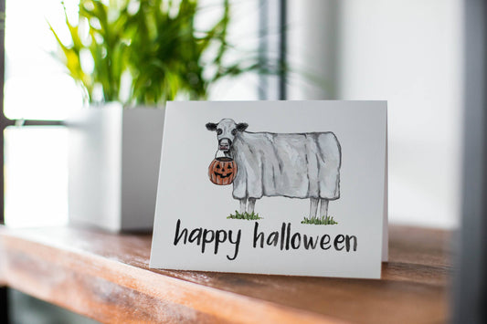 Happy Halloween Ghost Cow Card