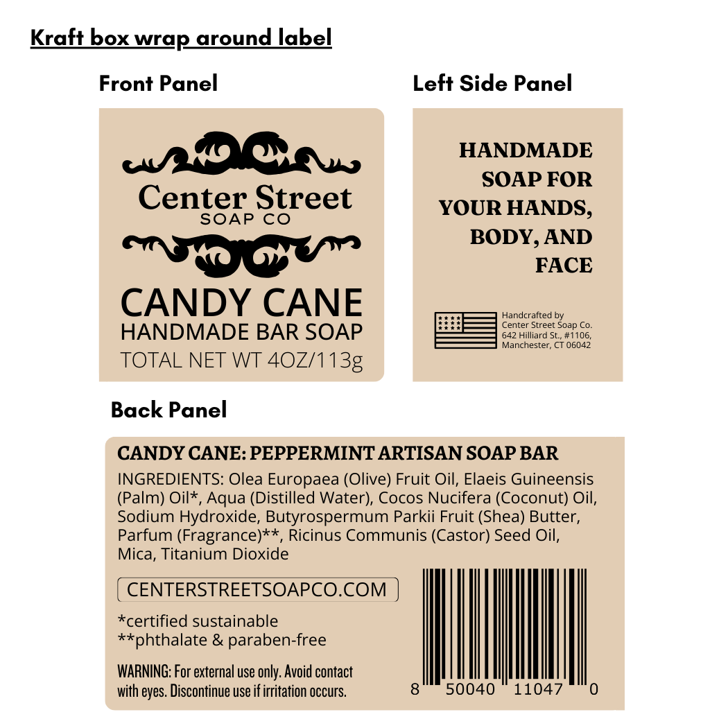 Candy Cane Handmade Bar Soap