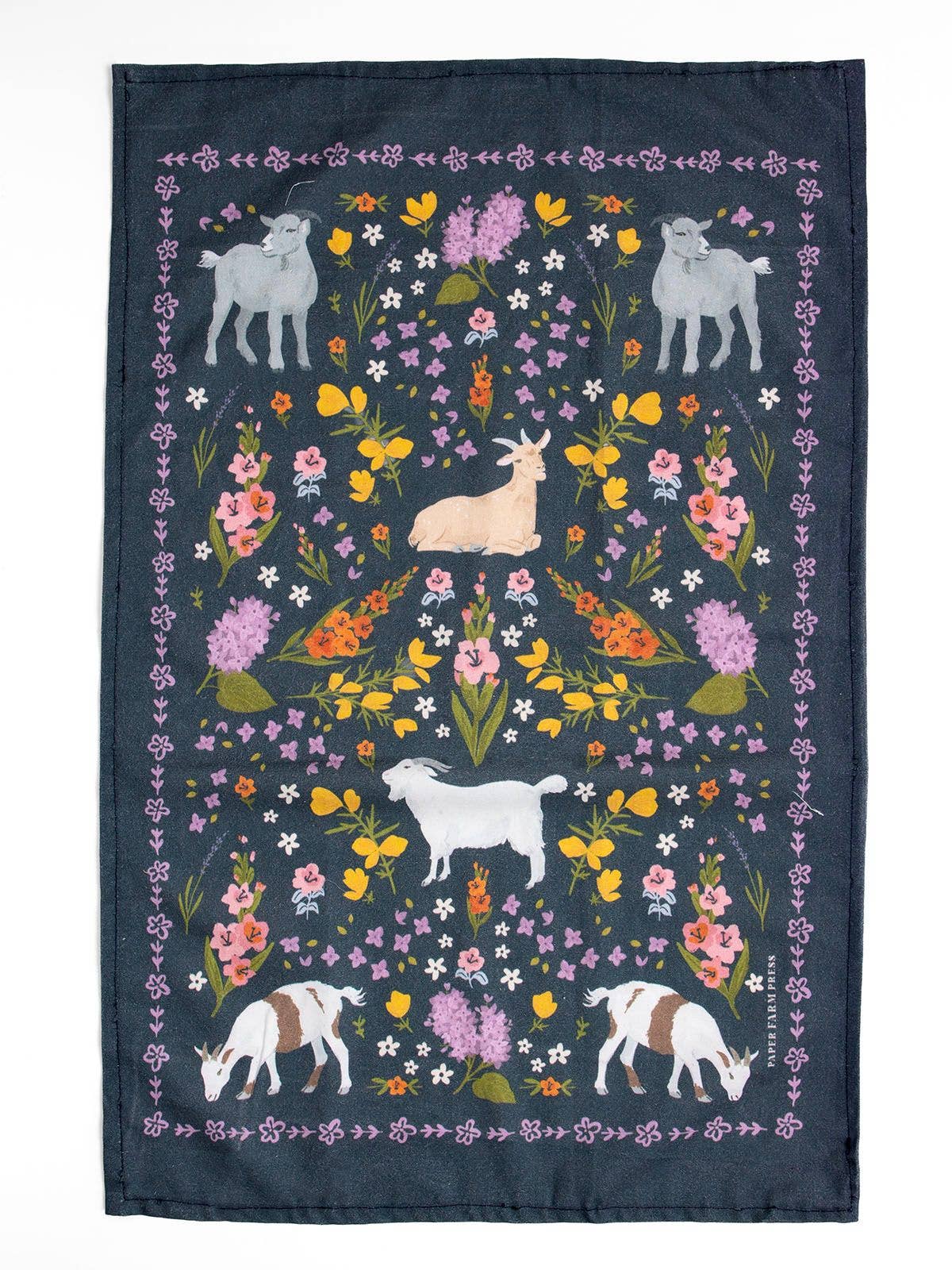 Goats Folk Floral Tea Towel