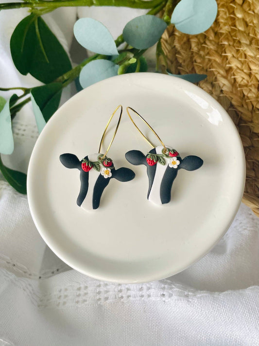 Strawberry Cow Hoop Earrings